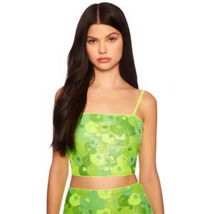 Susana Monaco Sequin Crop Top Bright Lime Size S